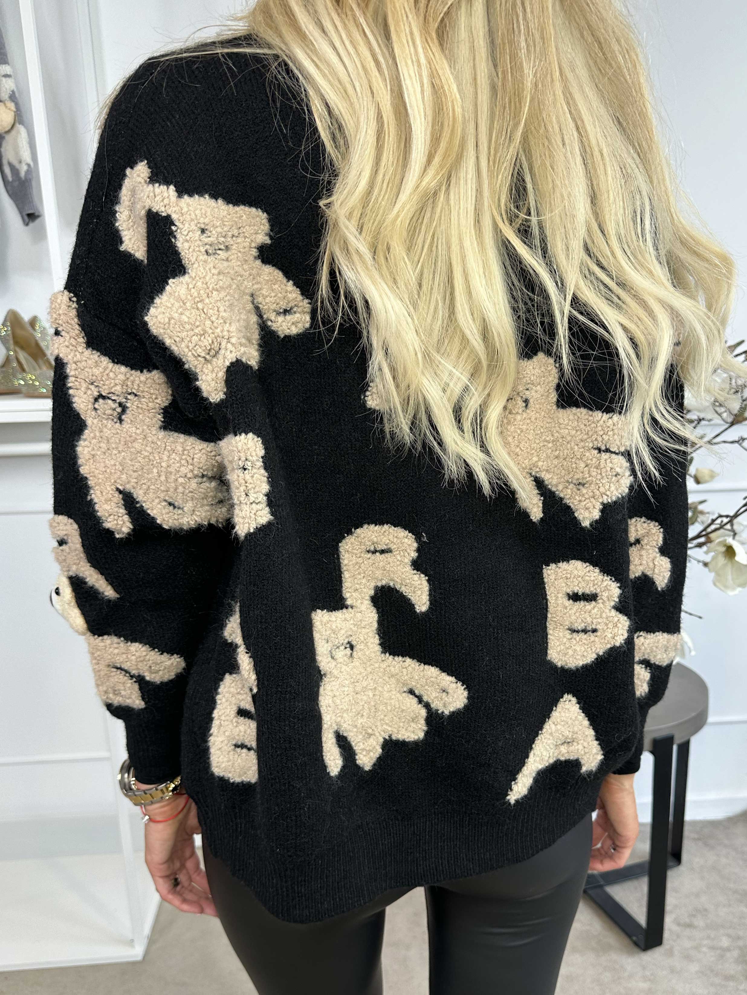 Teddy - Söt mjuk stickad kofta med teddybjörnar